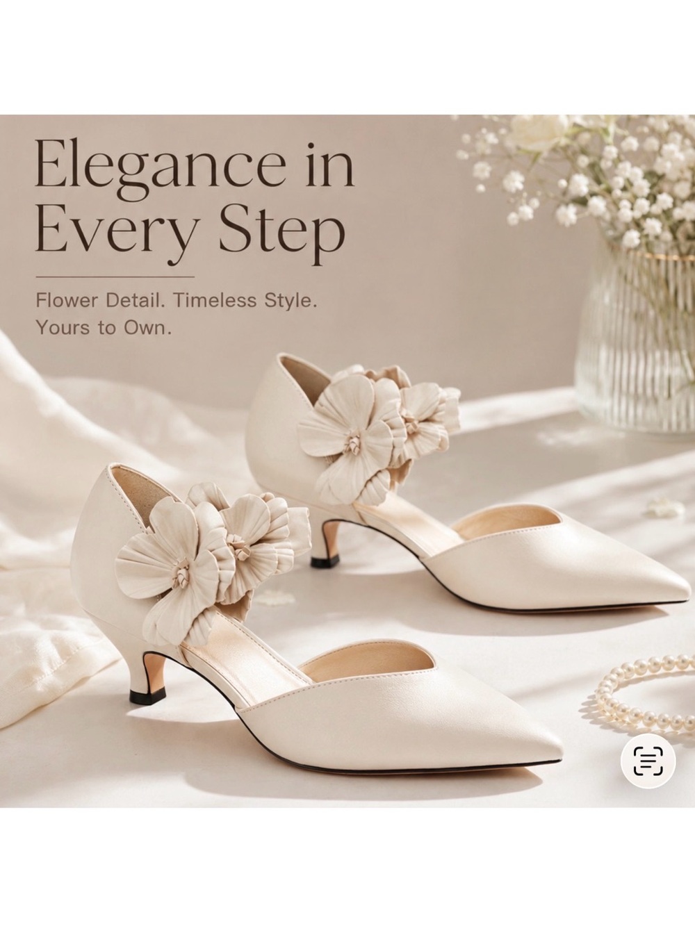 NEW Coutgo women 6 cream kitten heel shoes flower closed pointed toe party pumps